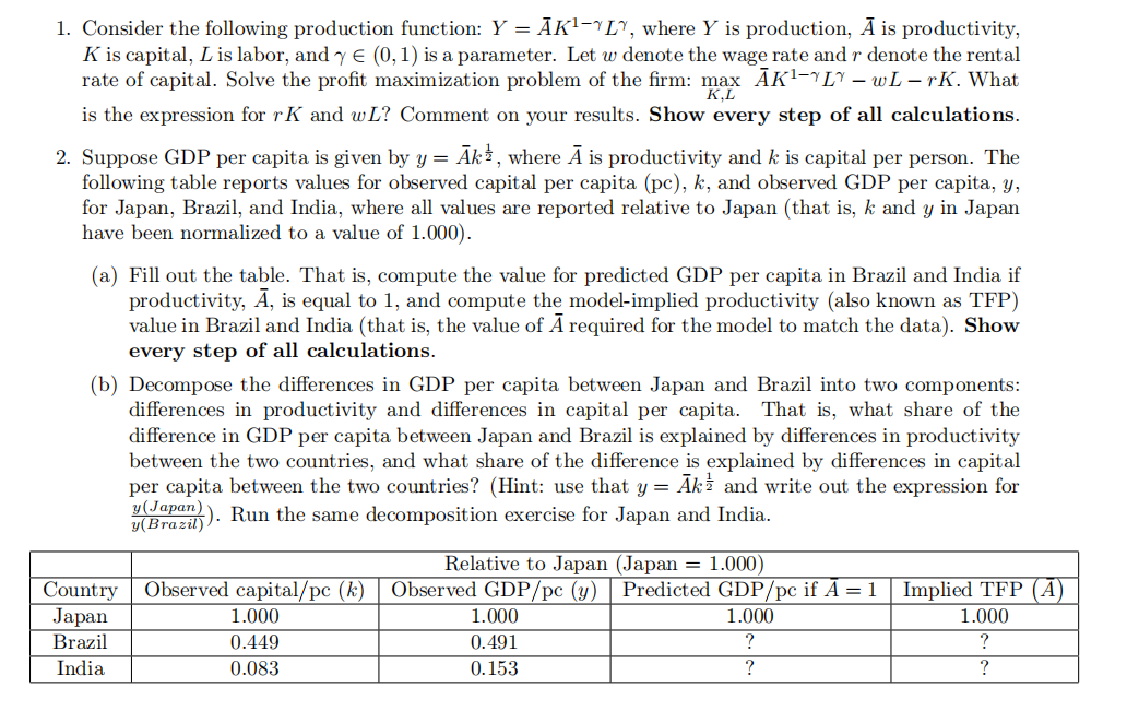 Consider the following production function: what is the expression for rK and