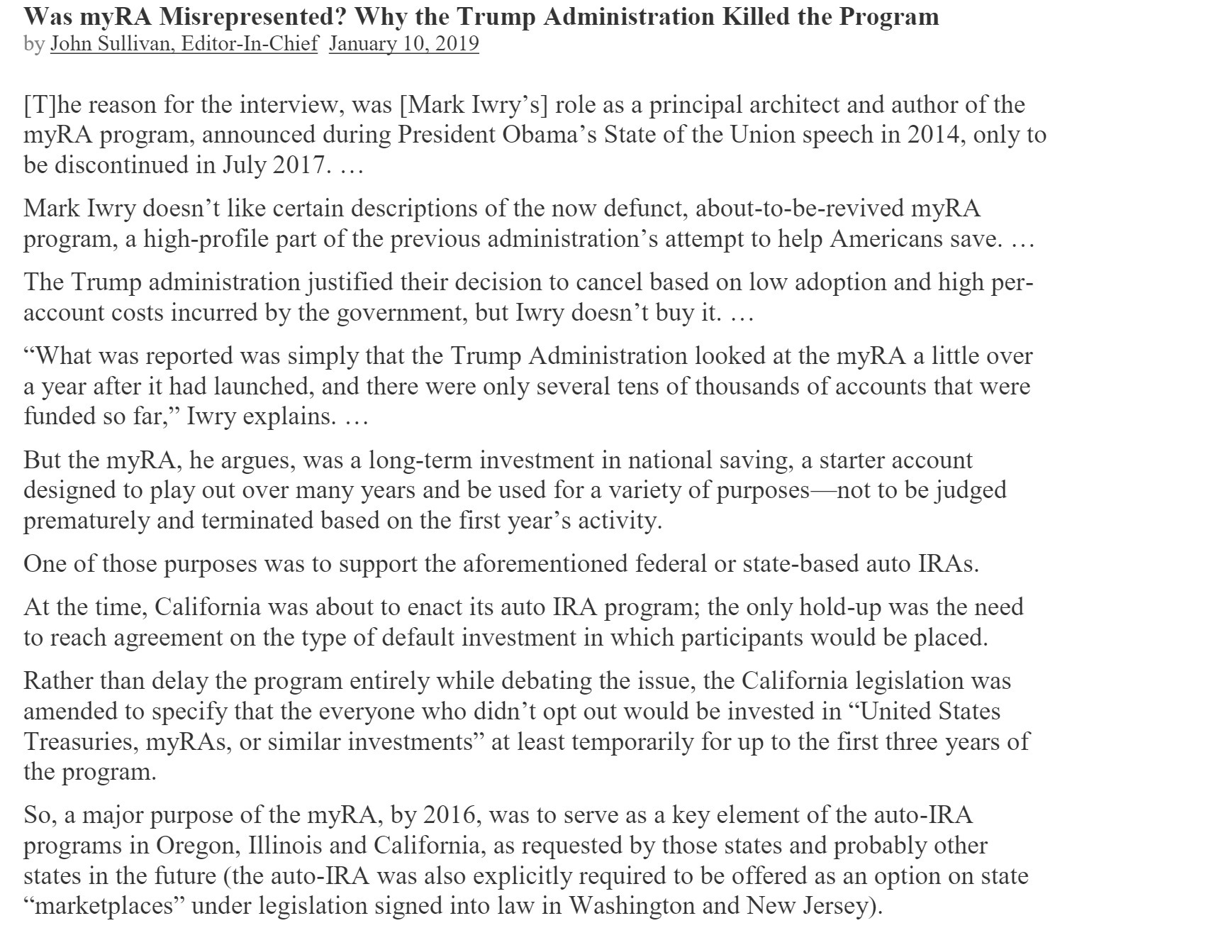 John Sullivan, Editor-In-Chief January 10, 2019 [T ]he reason for the interview,