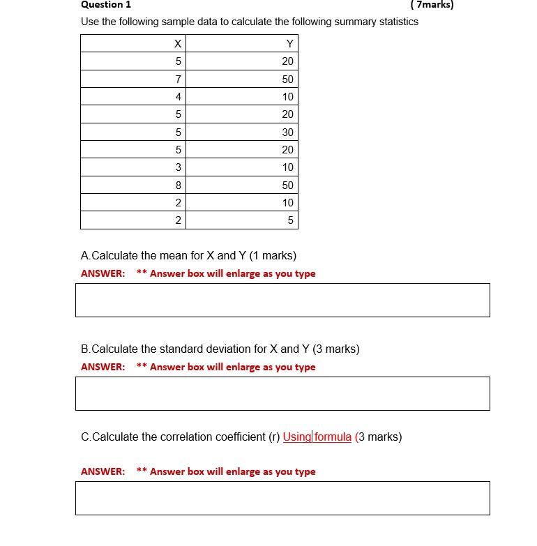 will enlarge as you type B. Calculate the standard deviation for X