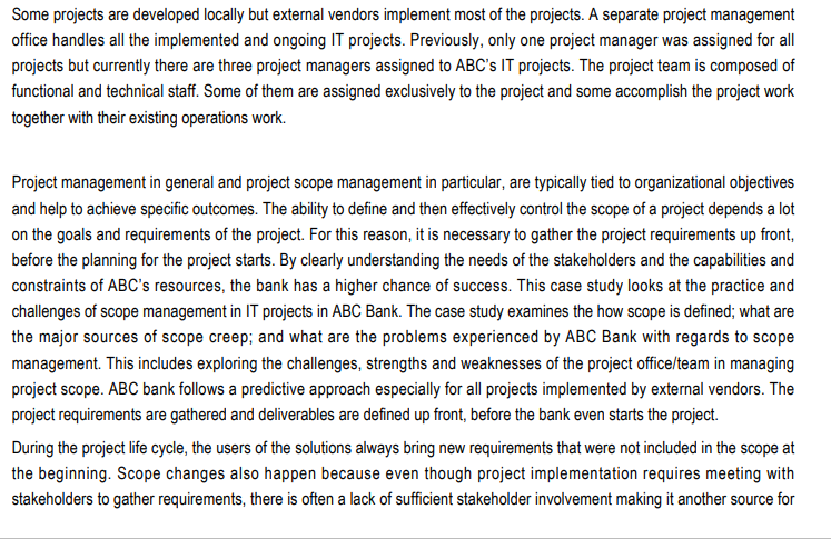 Project Scope Management at EEC Bank's IT Projects A55 Bank is the