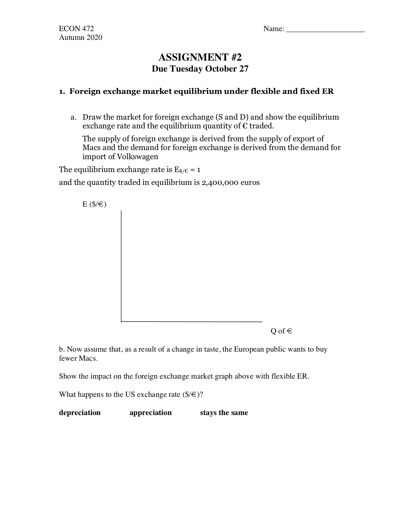 the price of imports is 1. Due to the depreciation, European exports