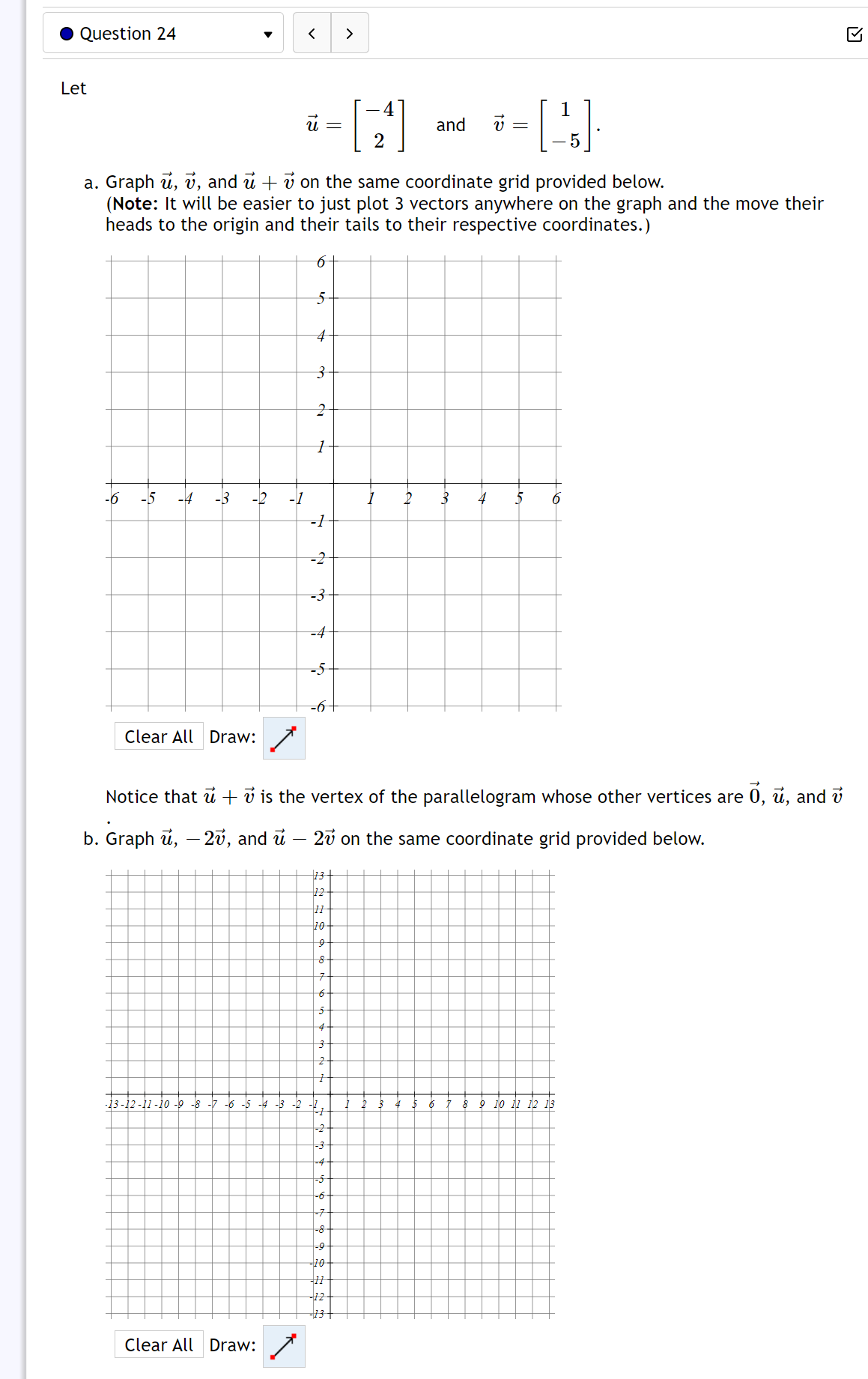 and 7 = a. Graph u, v, and u + v on