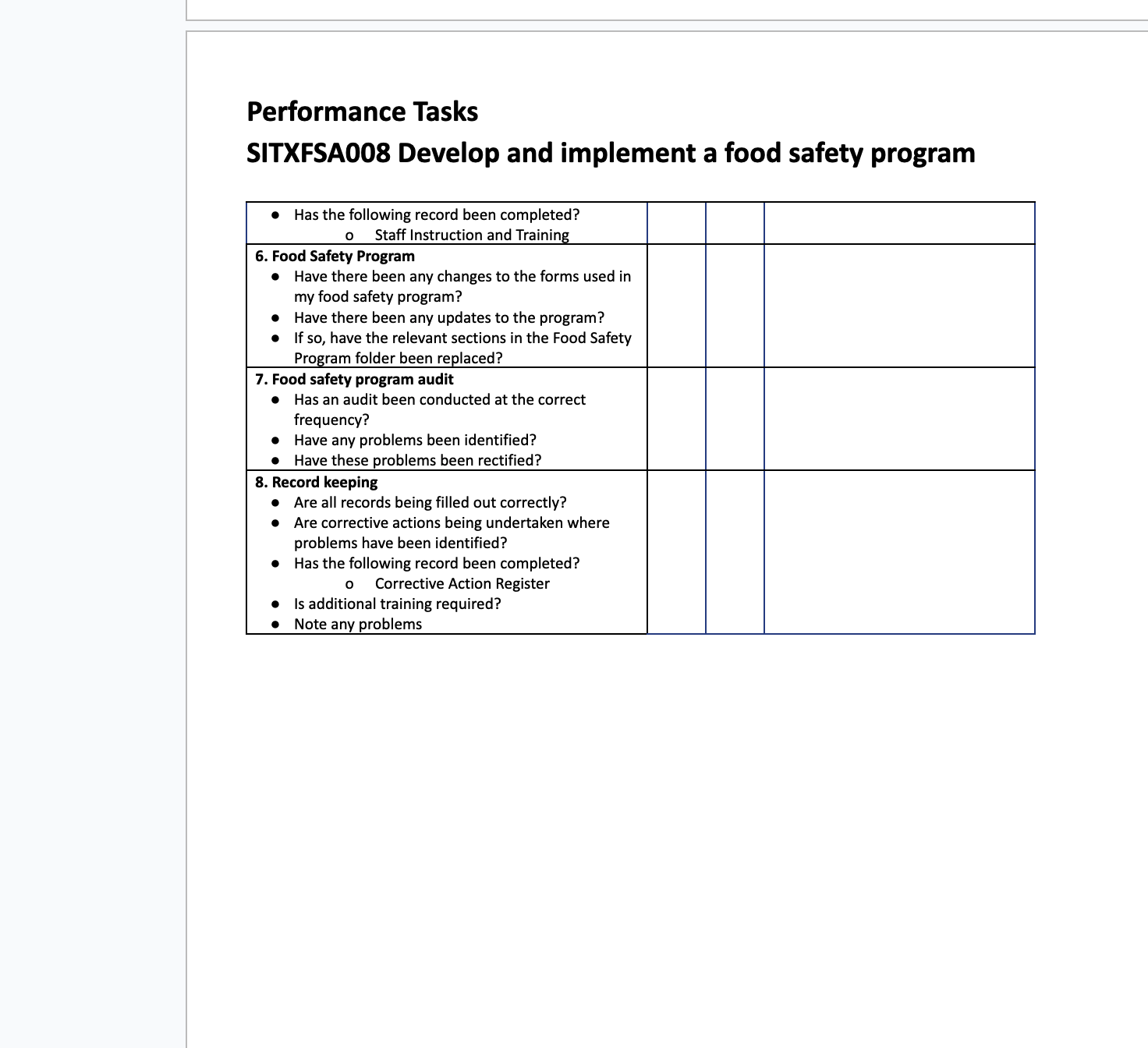 Facility and equipment maintenance 0 Has all equipment been checked? 0 Is