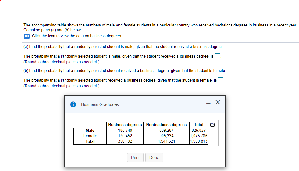 I need help with this problem The accompanying table shows the numbers