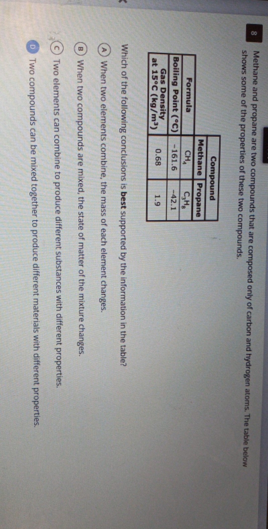I need help Methane and propane are two compounds that are composed