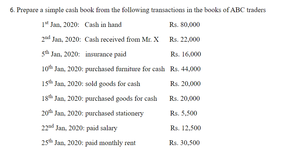 PREPARE CASH BOOK-SIMPLE\SINGLE COLUMN; TWO COLUMN; THREE COLUMN 4. Enter the