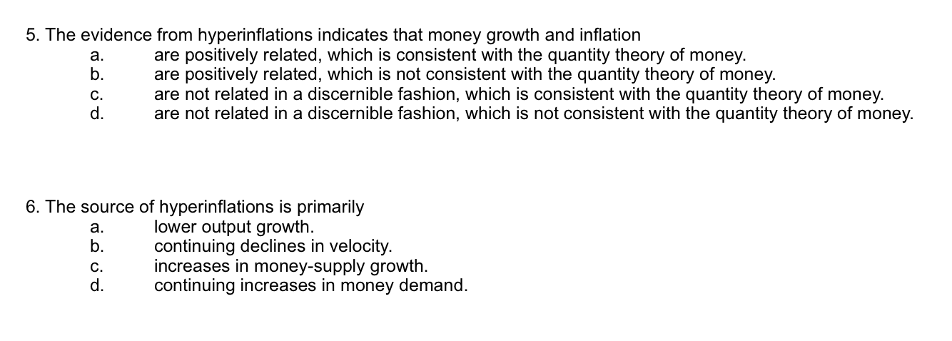 Please explain as well!! 5. The evidence from hyperinations indicates that money