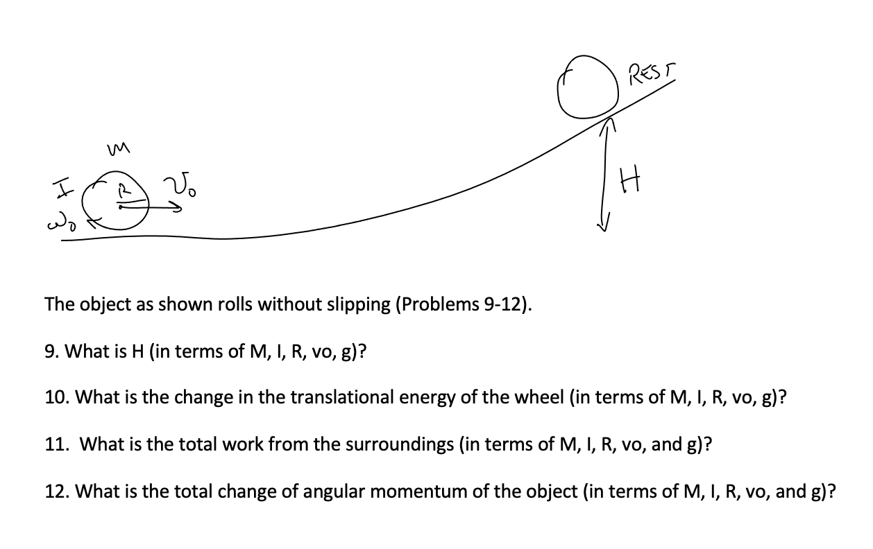 The object as shown rolls without slipping (Problems 9-12). 9. What