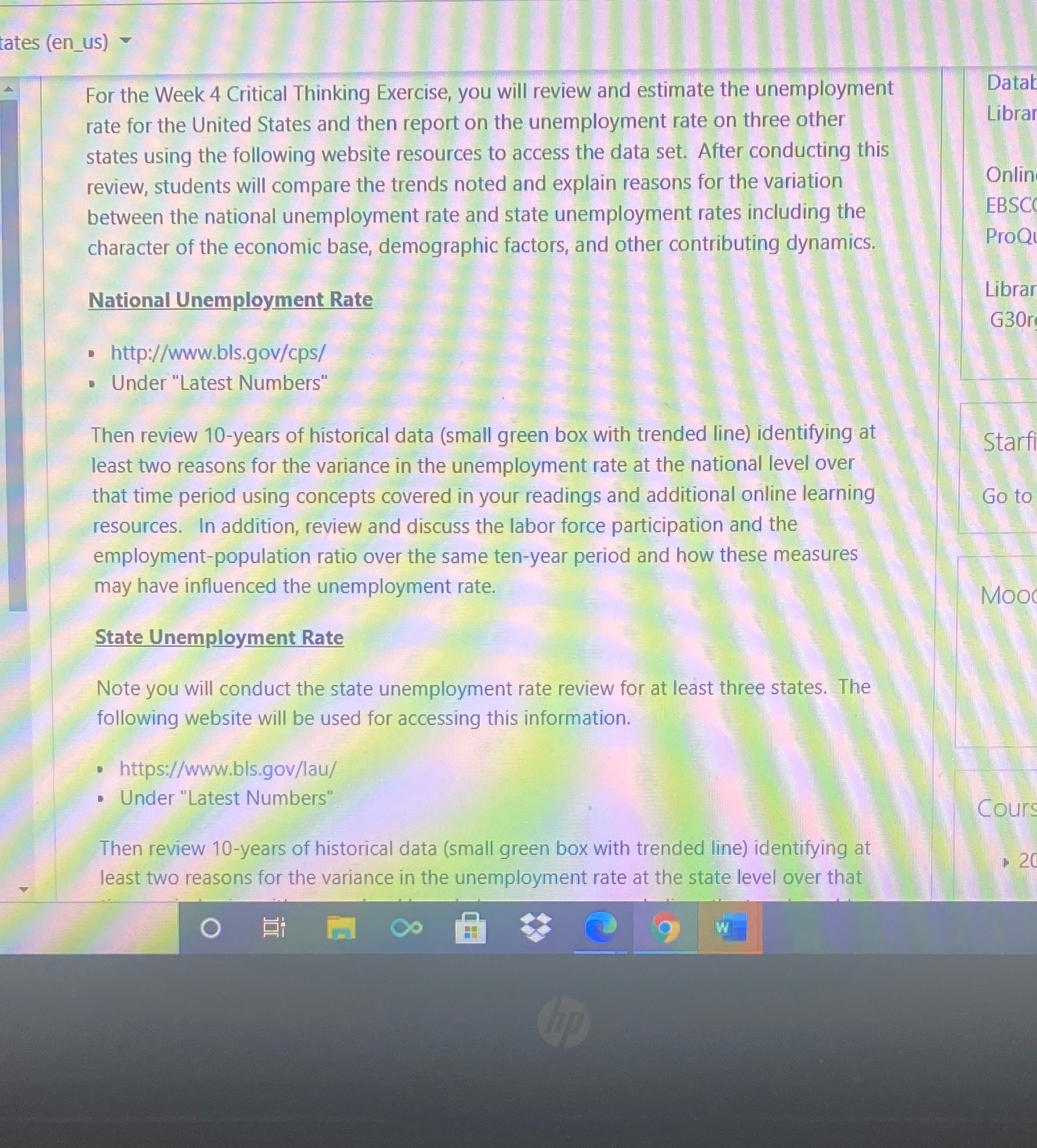 review and estimate the unemployment Datal rate for the United States and