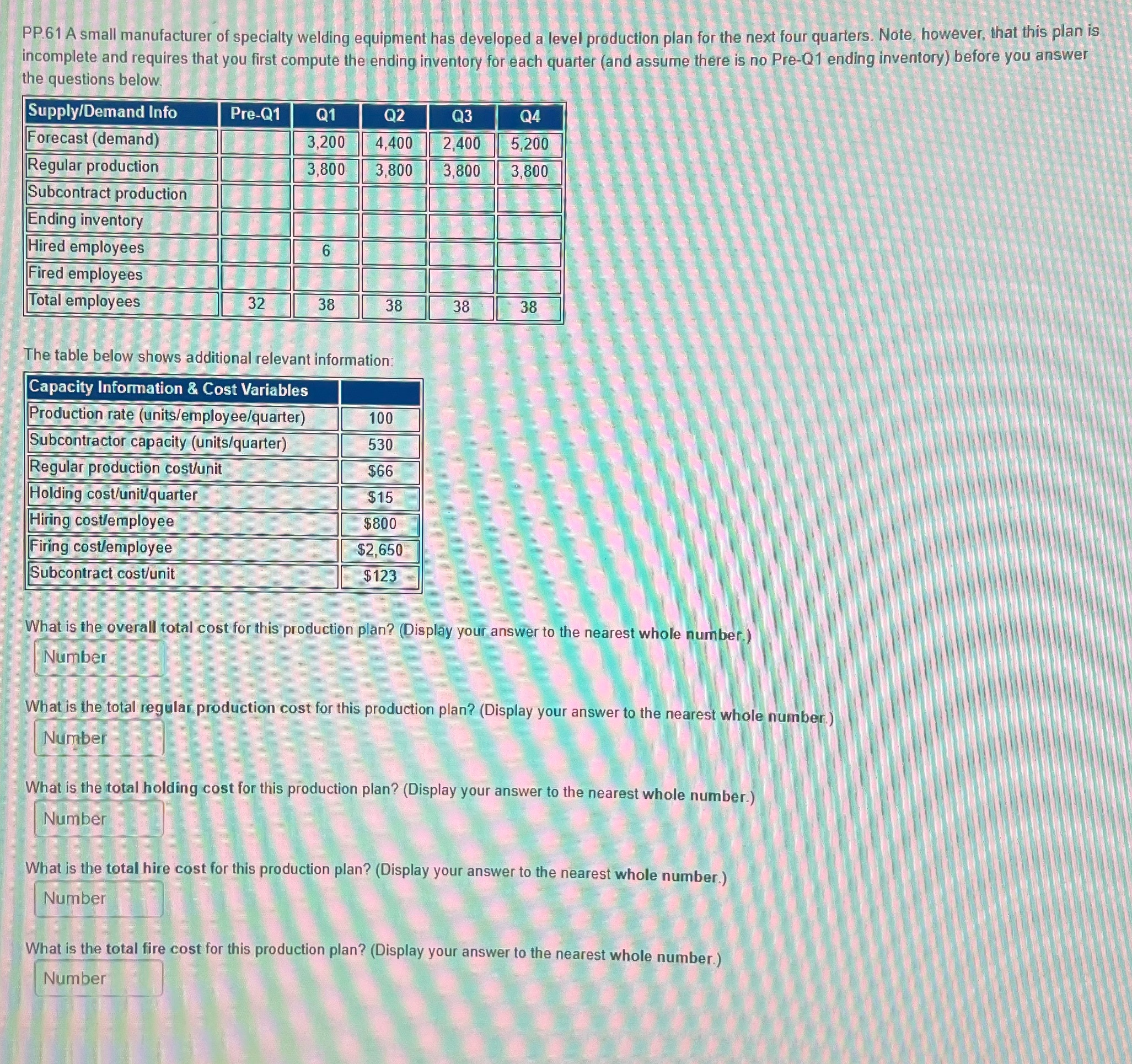 Pp61. Please help me using excel and show excel formulas to solve