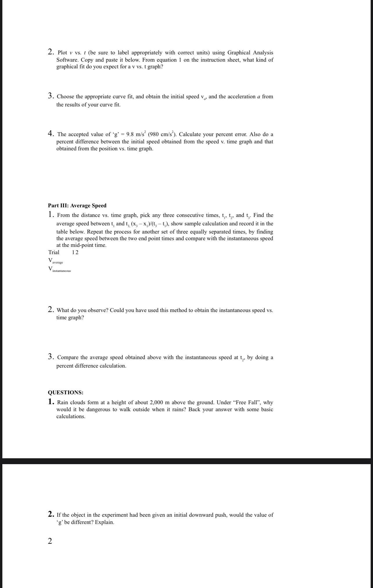 equation 1 on the instruction sheet, what kind of graphical fit do