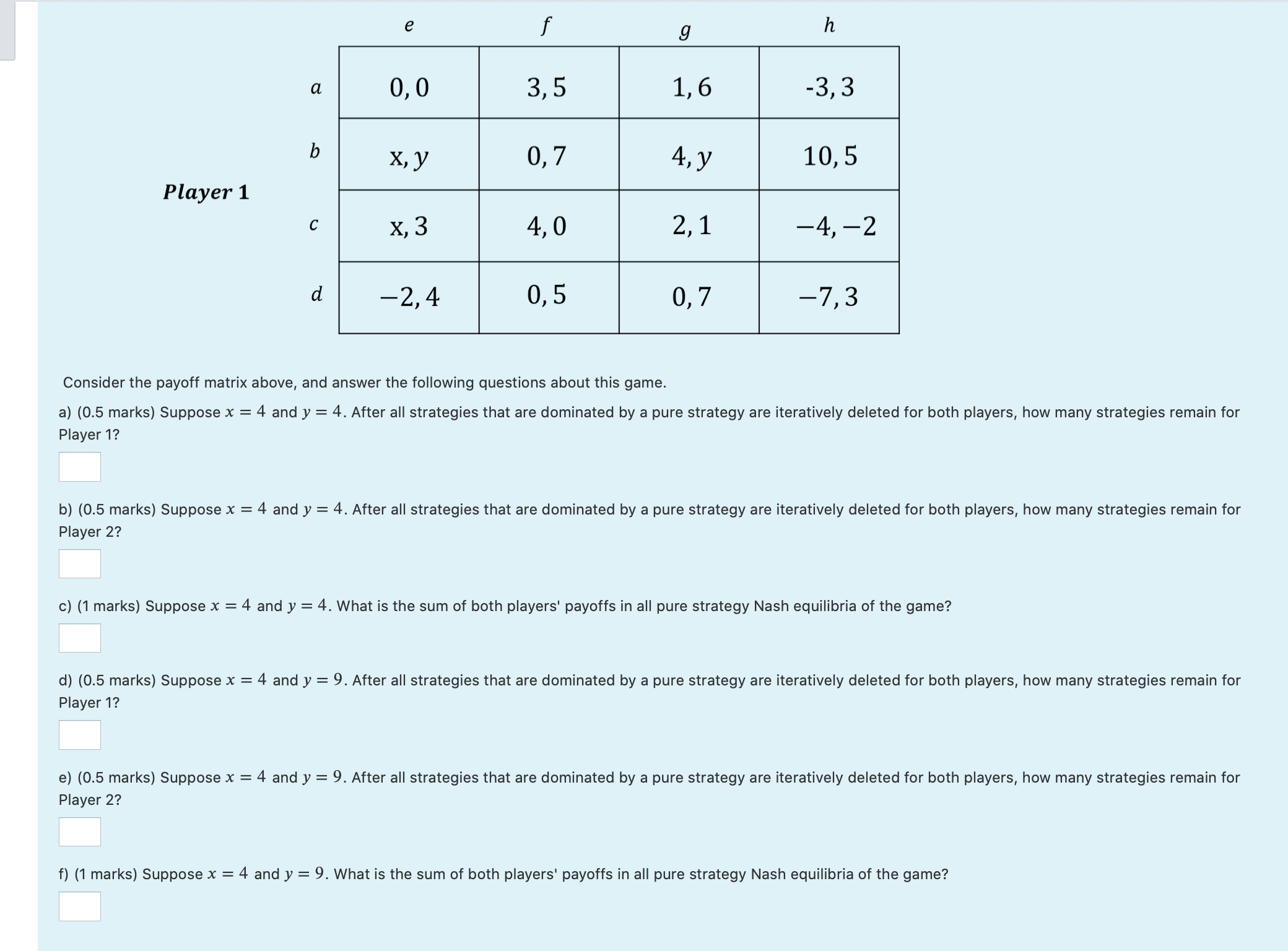 please refer to image for the question Player 1 Consider the