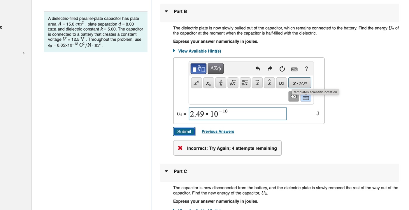 is now disconnected from the battery, and the dielectric plate is slowly