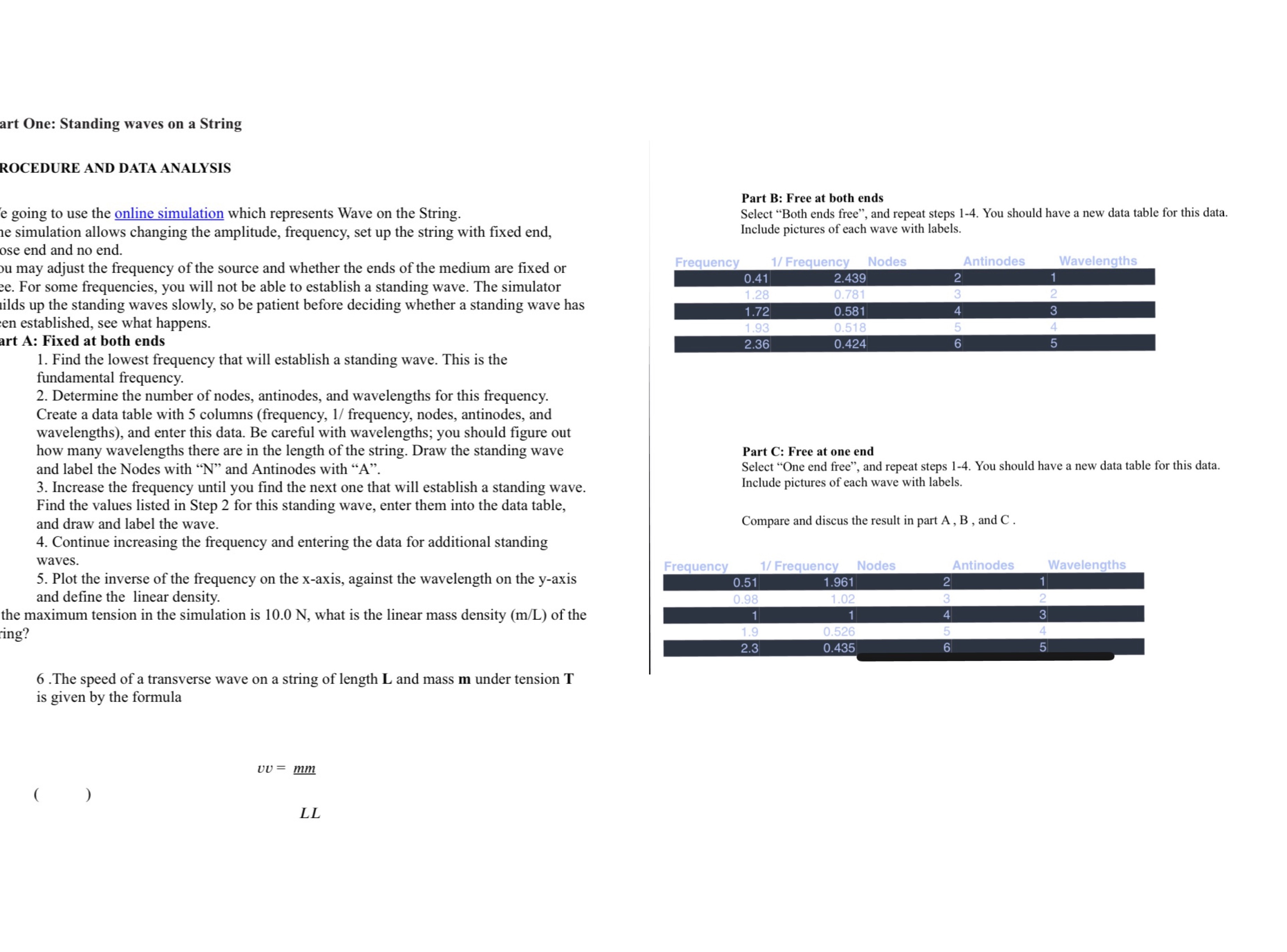 Need help with 5 and 6 art One: Standing waves on a