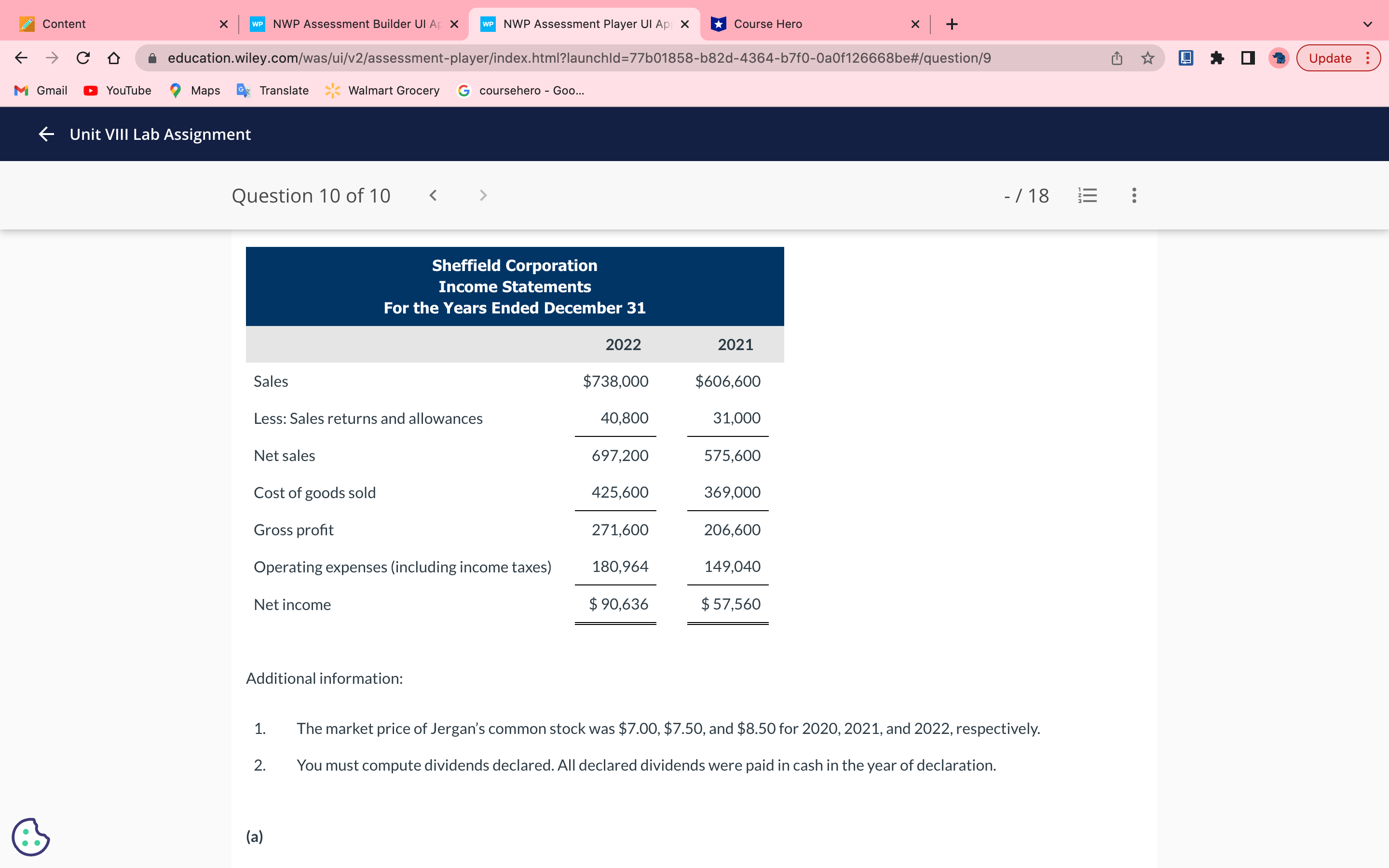 Assessment Player UI Ap| X Course Hero X + C D a