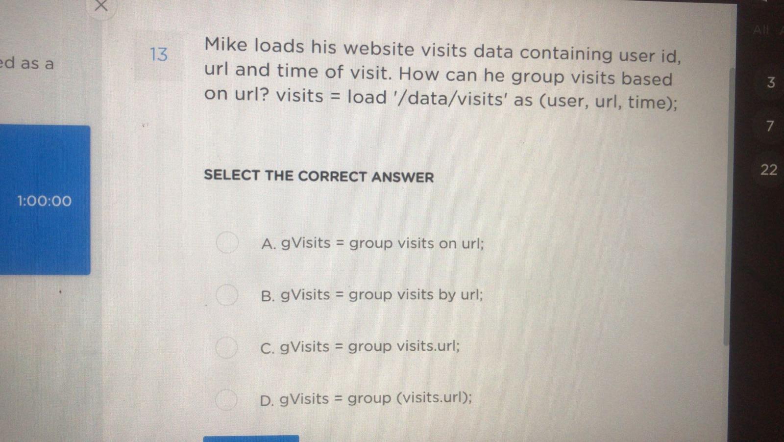 d as a url and time of visit. How can he group
