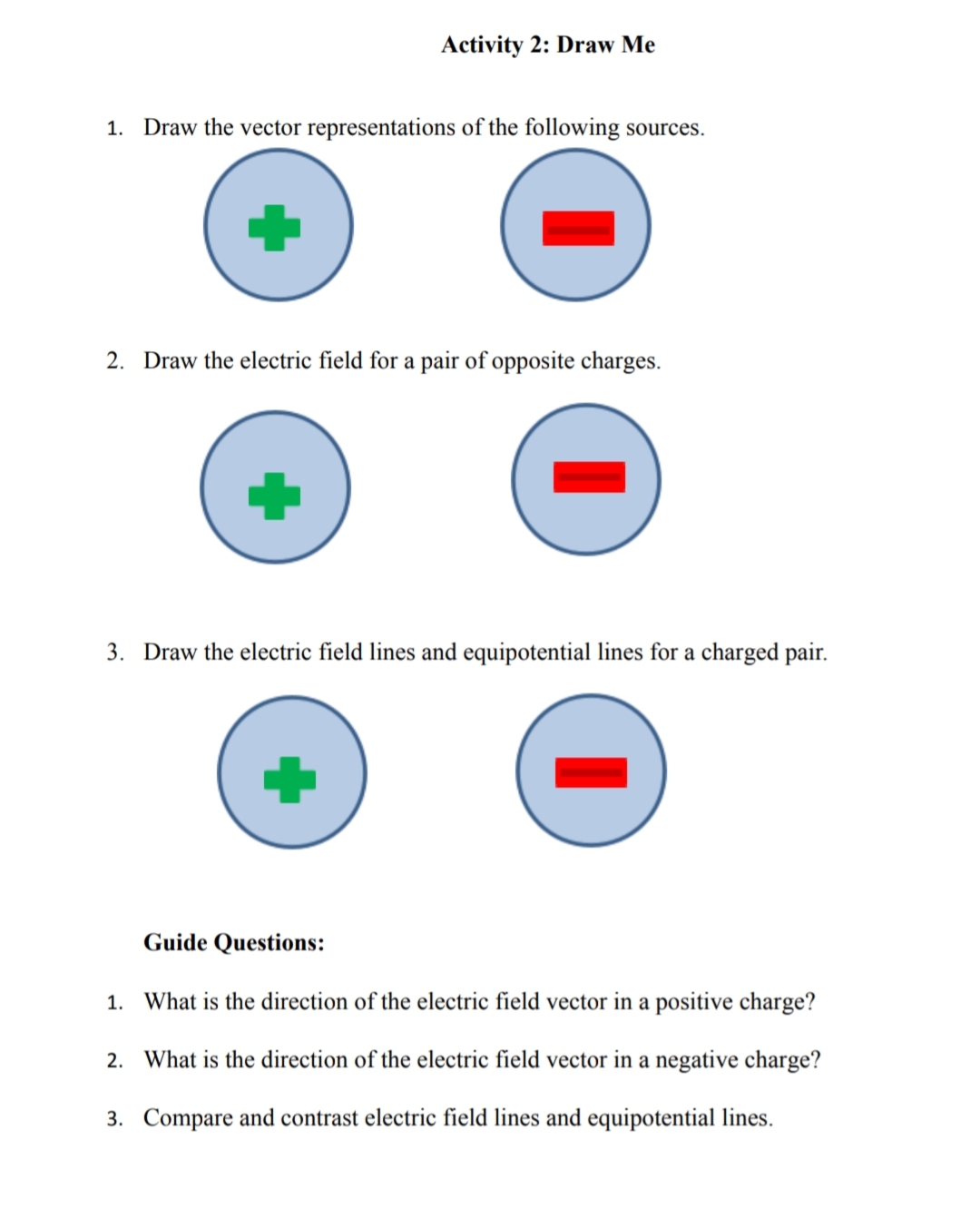 PhysicsElectric potential Activity 2: Draw Me 1. Draw the vector representations of