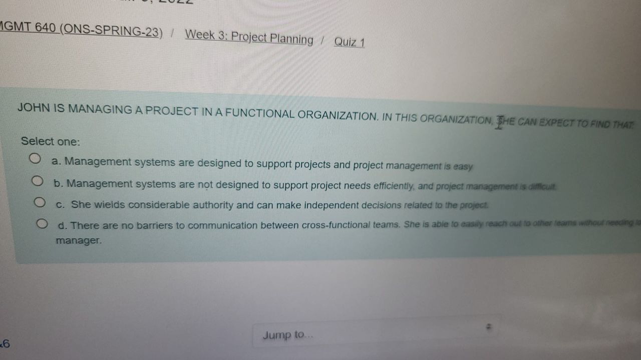 GMT 640 (ONS-SPRING-23) / Week 3: Project Planning / Quiz 1