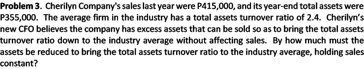ratio. Assume that sales and total assets would not be affected, and