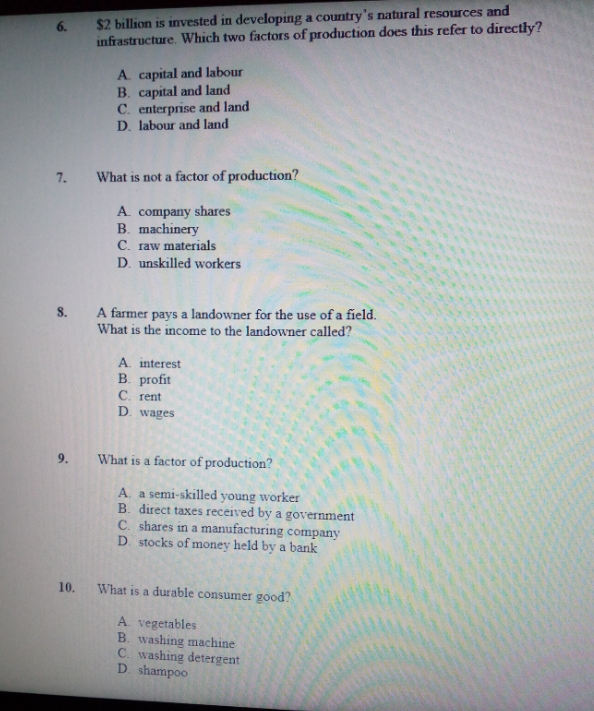 write in the form like 1: A. answer all McQs 6. $2