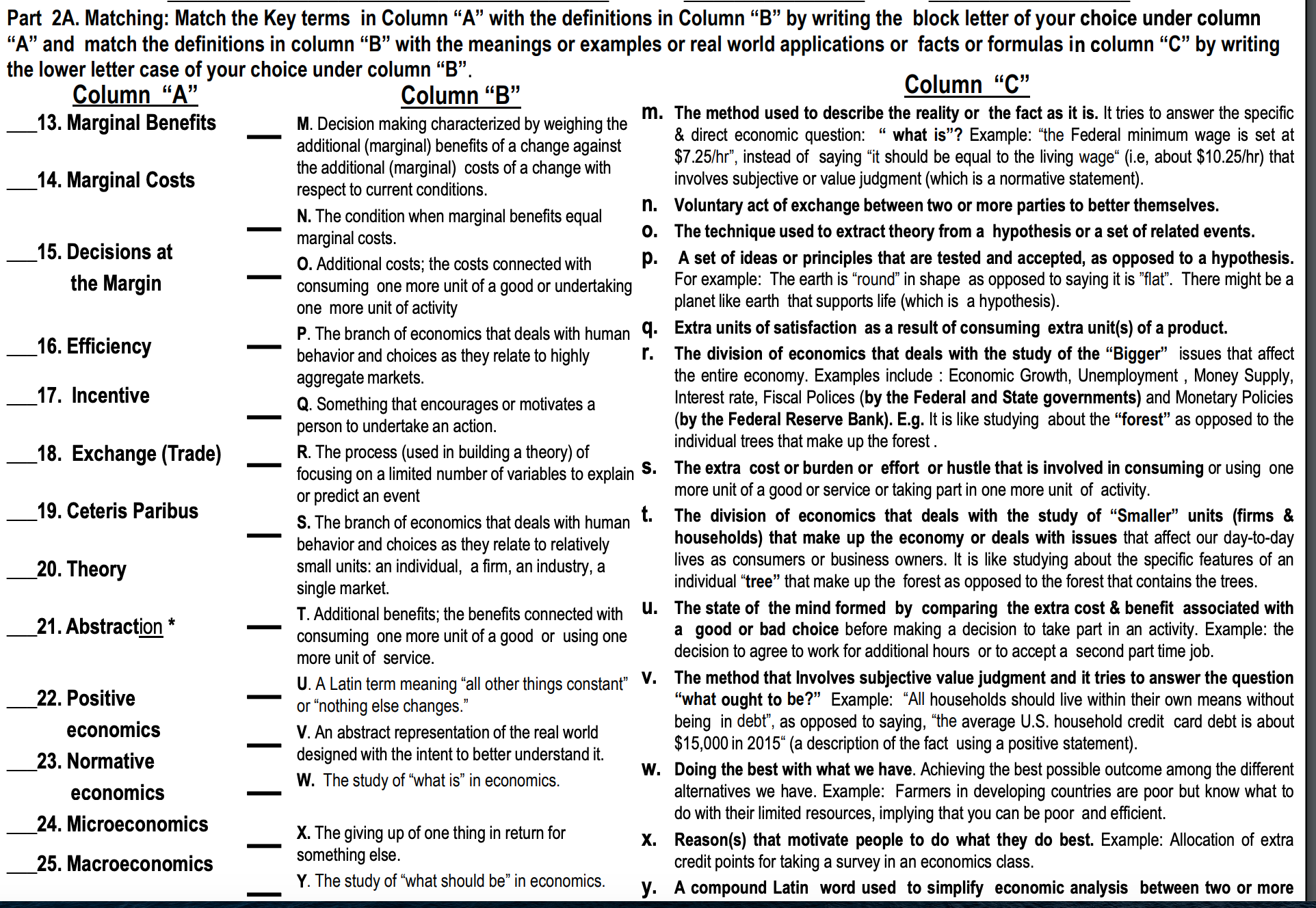 Answer odd questions only Part 2A. Matching: Match the Key terms in