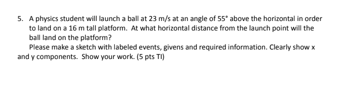 at an angle of 55' above the horizontal in order to land
