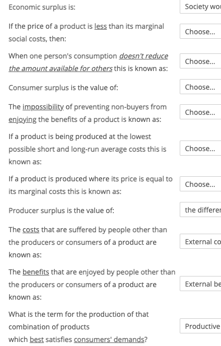 I Choose... The difference between tax revenue and government expenditure Productive efficiency