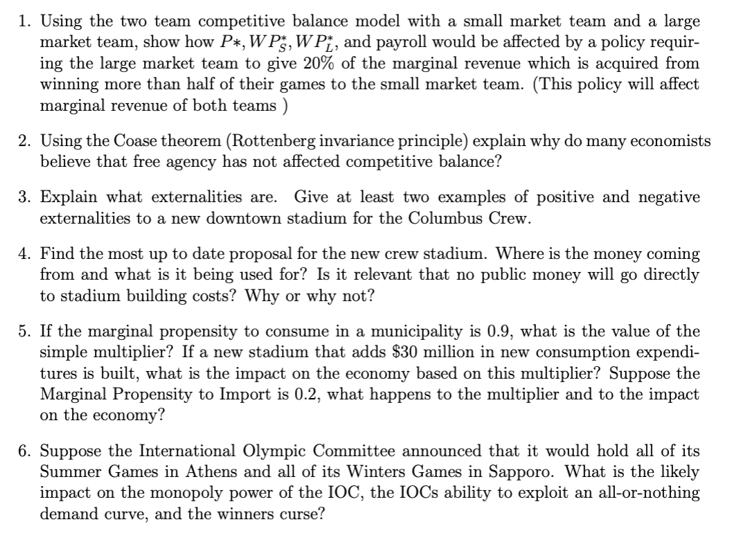 please do question 4-6 . Using the two team competitive balance model