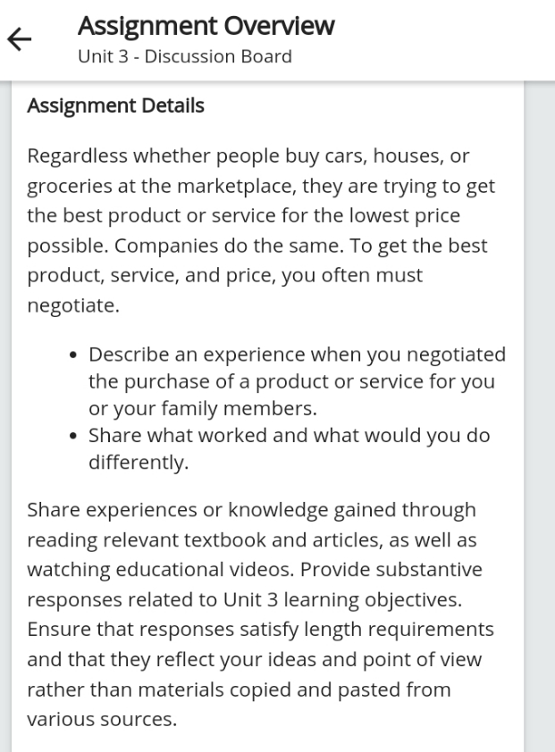 Assignment Overview Unit 3 - Discussion Board Assignment Details Regardless whether people