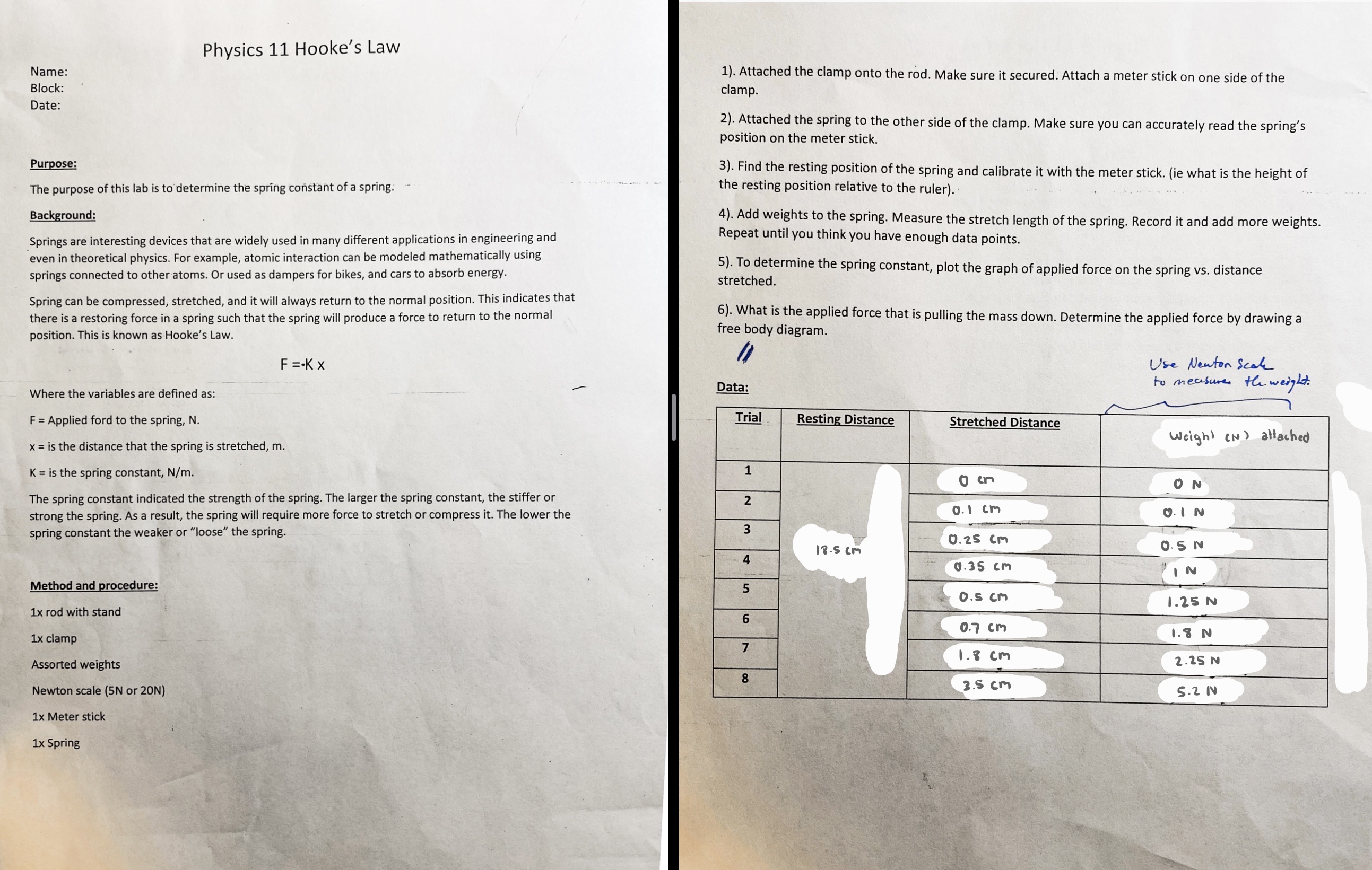 From this lab data. Could you please write the sources of error