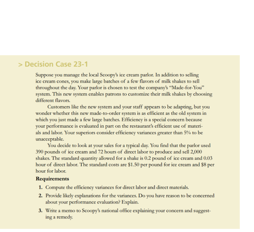 Please and thank you very much! > Decision Case 23-1 Suppose you