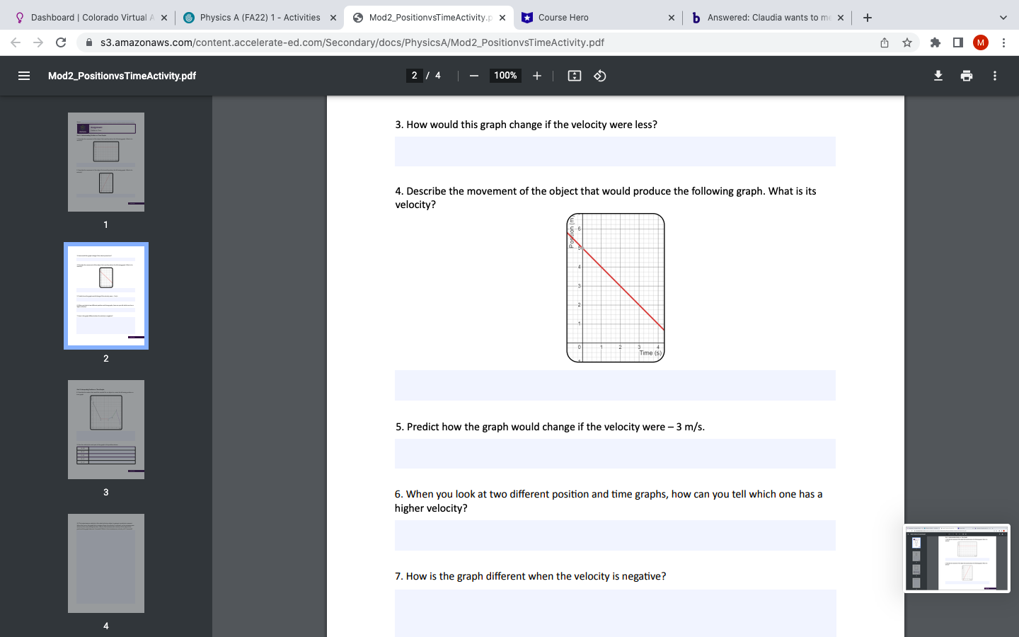 Activities x 5Mod2_PositionvsTimeActivity.p x *Course Hero x b Answered: Claudia wants to