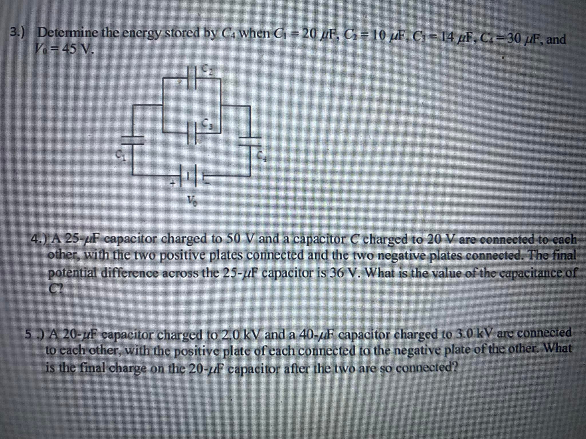 /F, C2 = 10 /F. C3 = 14 //F, C.=30 /F, and