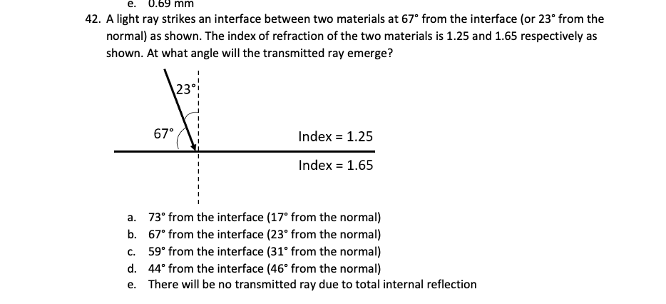  e. U.b':.' mm 42. A light ray strikes an interface between