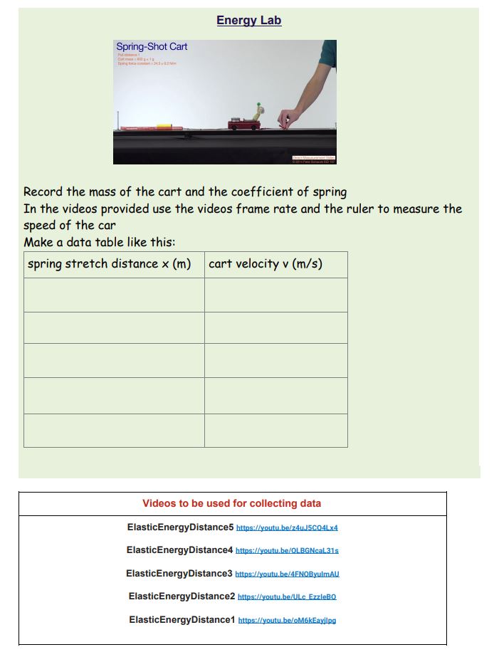 I need a physics lab report (Energy lab) with the instructions below