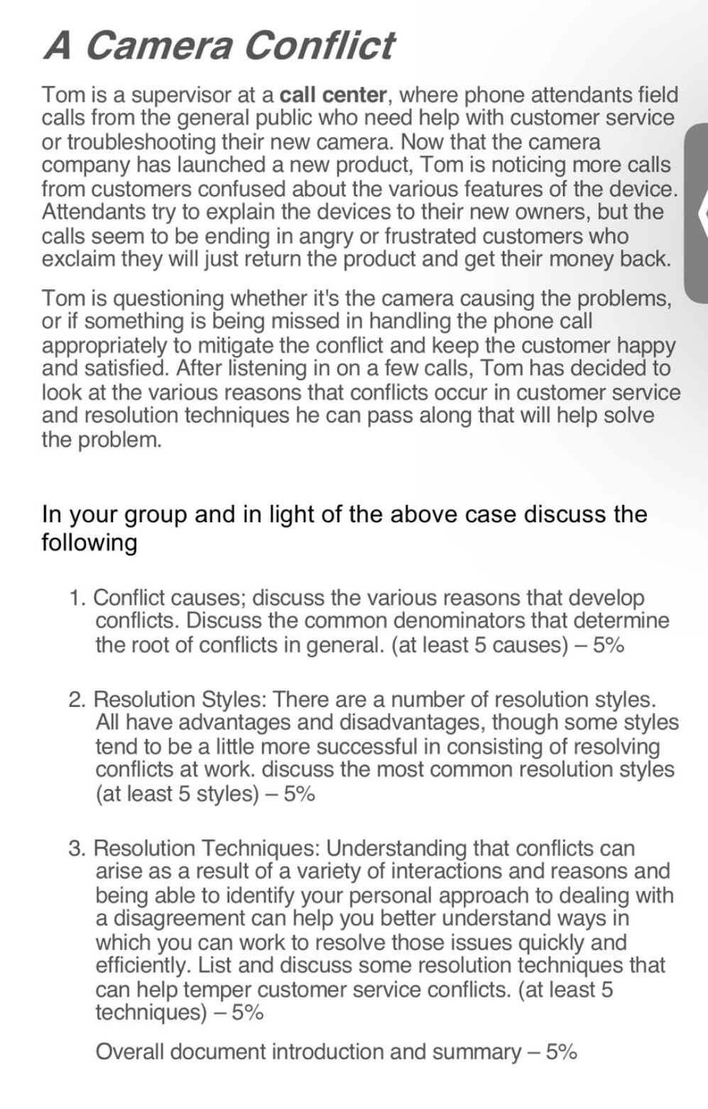 detail case study A Camera Conflict Tom is a supervisor at a