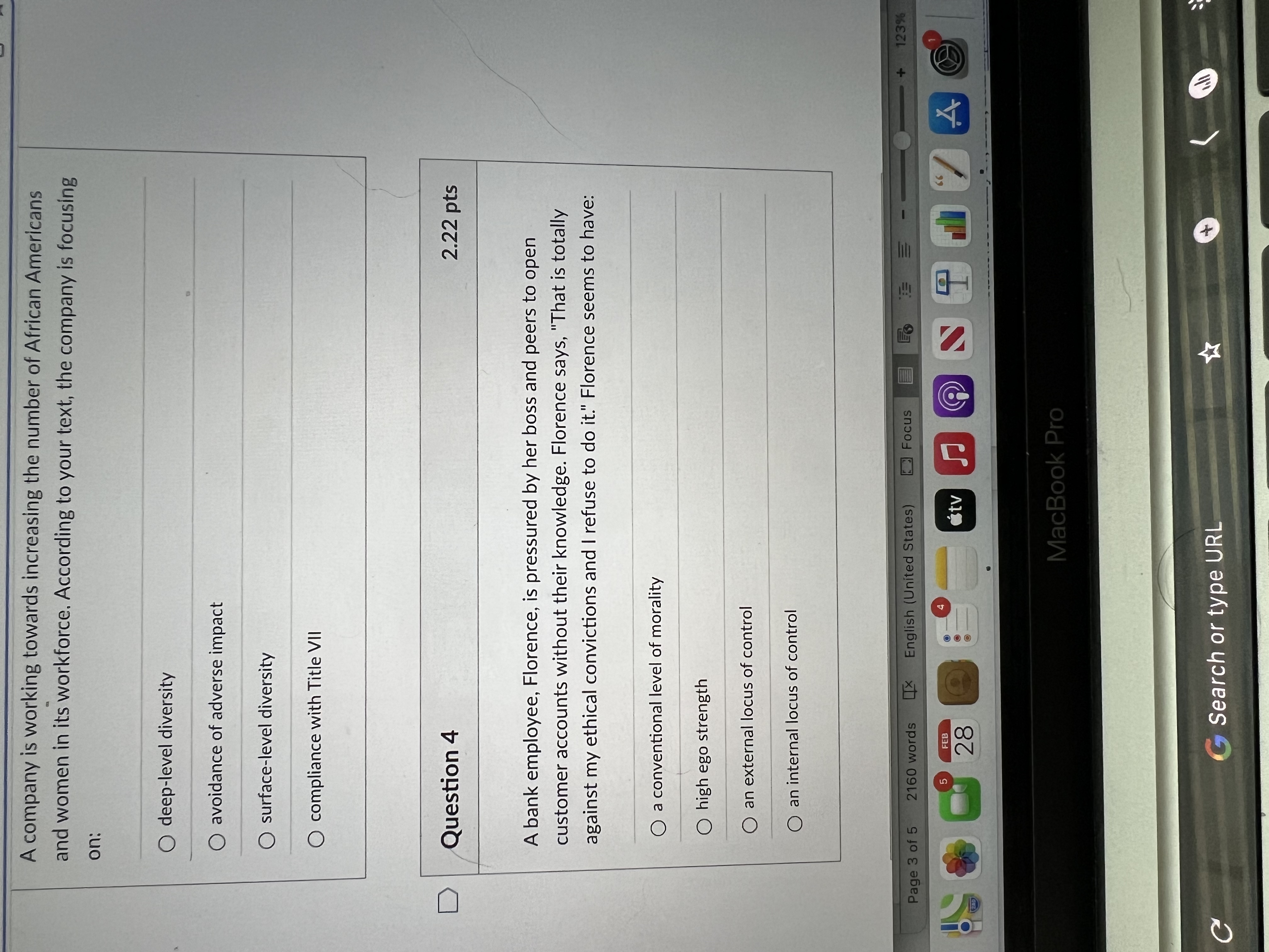 Question 11 Page 3 of 5 2160 words X English (United States)