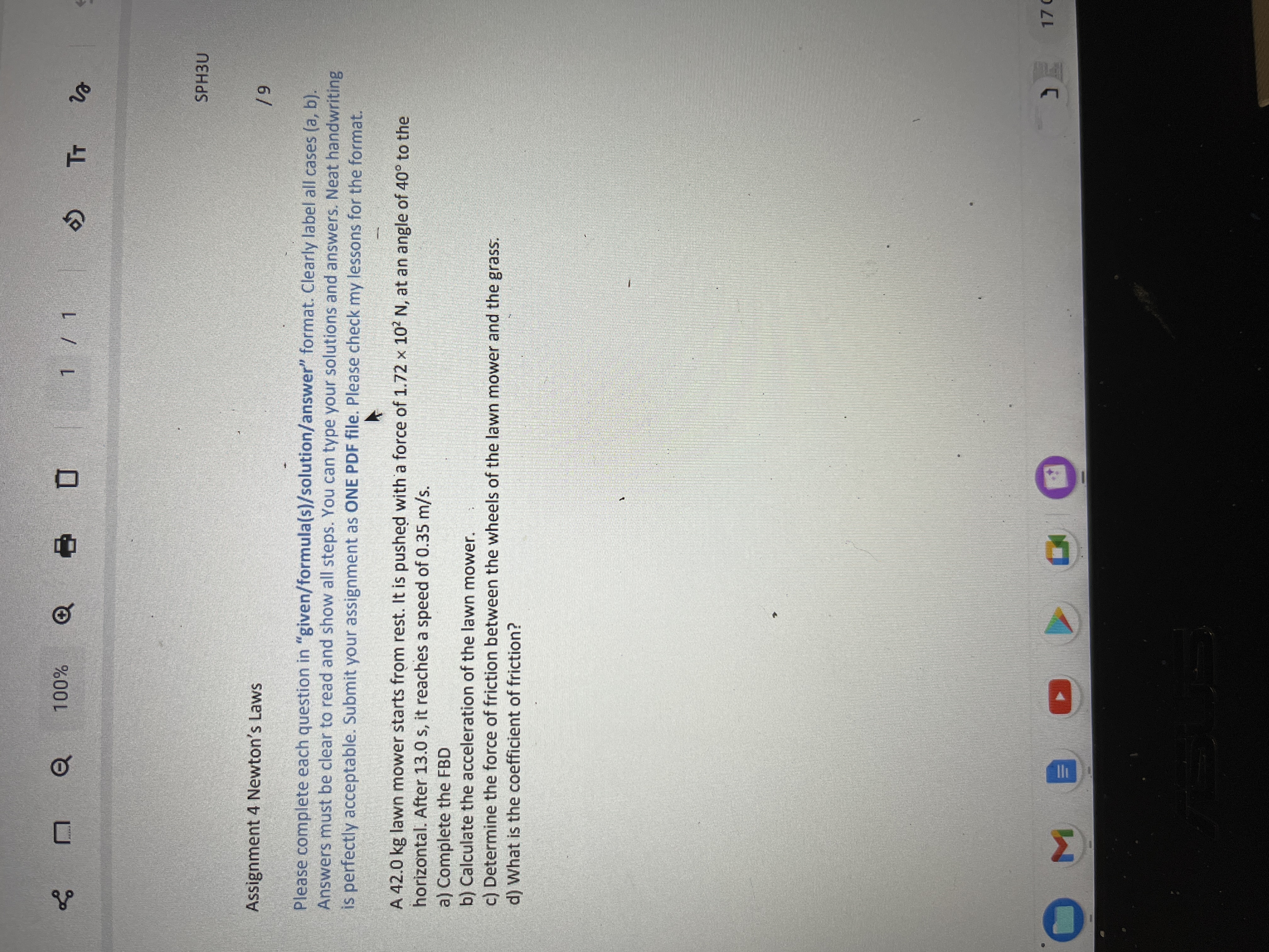 100% 7 1 .) TT SPH3U Assignment 4 Newton's Laws 19