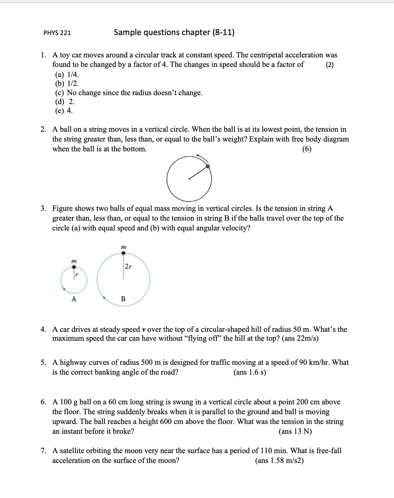 PHYS 221 Sample questions chapter (8-11) . A toy car moves