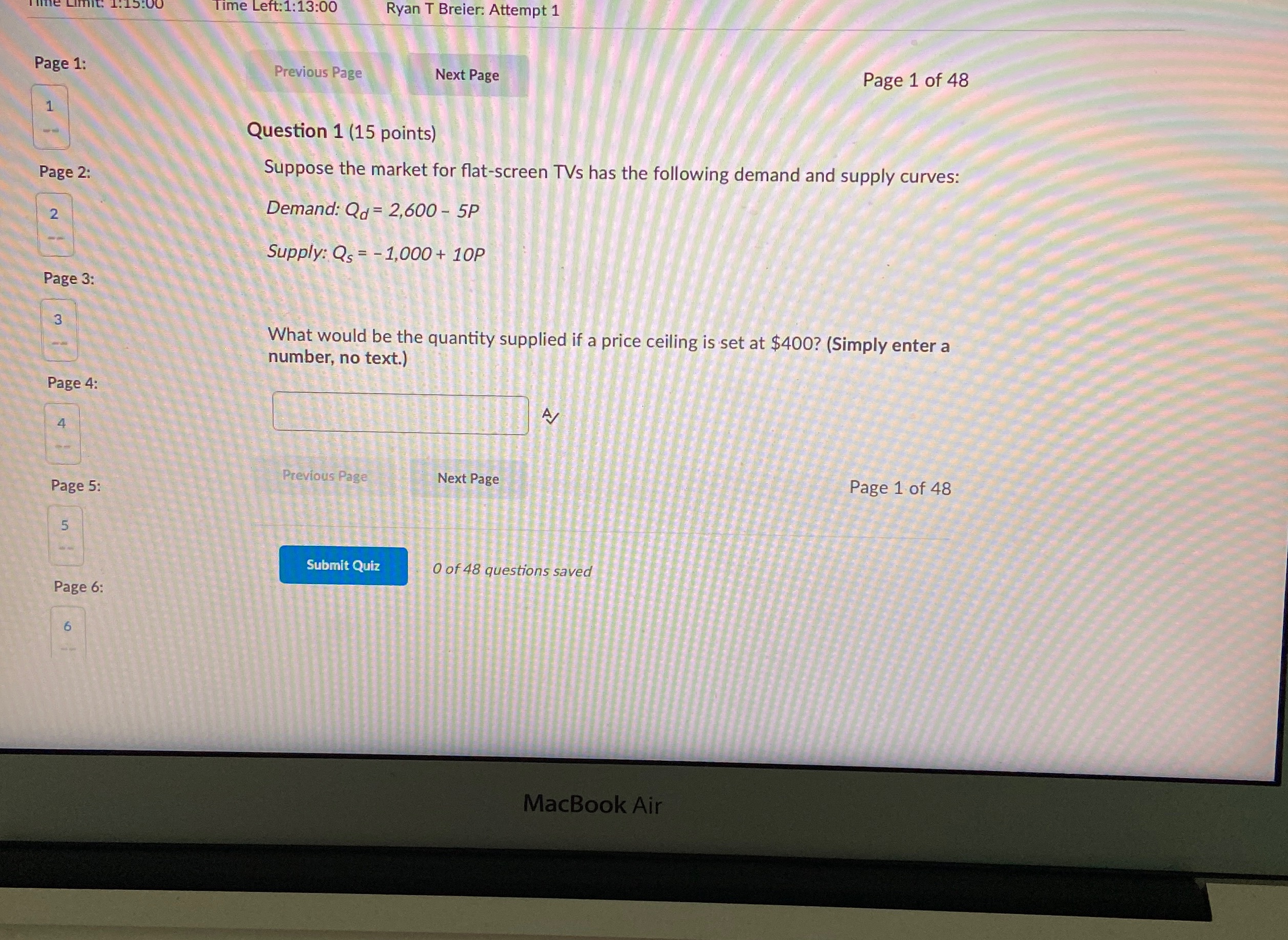 Please help!! Time Left: 1:13:00 Ryan T Breier: Attempt 1 Page 1: