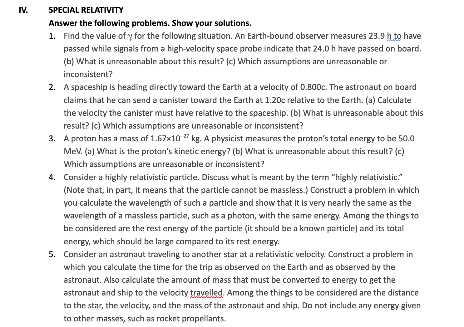 the value of y for the following situation. An Earth-bound observer measures