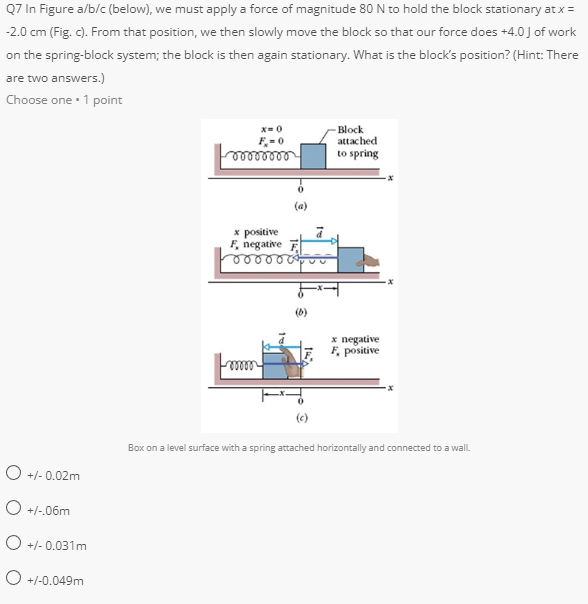 Q7 In Figure a/b/c (below), we must apply a force of