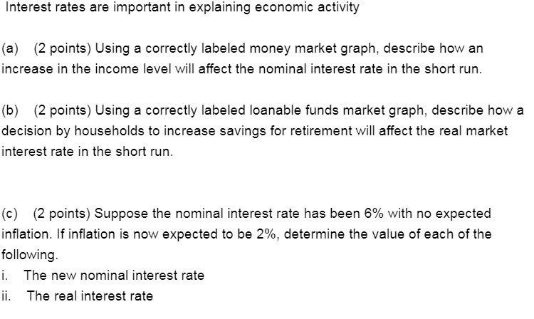 Using a correctly labeled money market graph, describe how an increase in