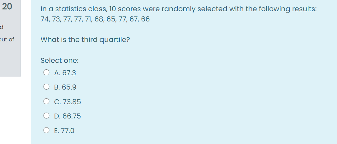 account O D. Mileage of a car O E. The manufacturer of