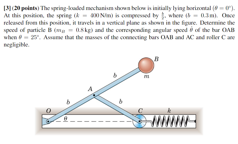  [3] (20 points) The springloaded mechanism shown below is initially lying