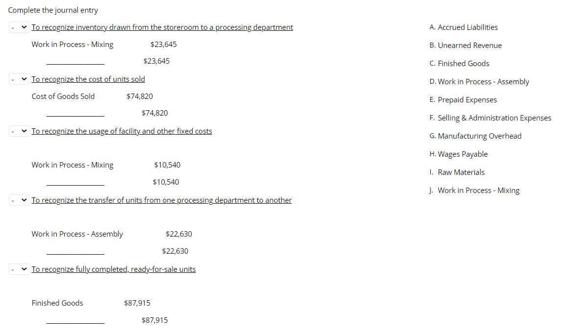 Complete the journal entry - To recognize inventory drawn from the
