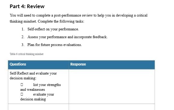 to help you in developing a critical thinking mindset. Complete the following