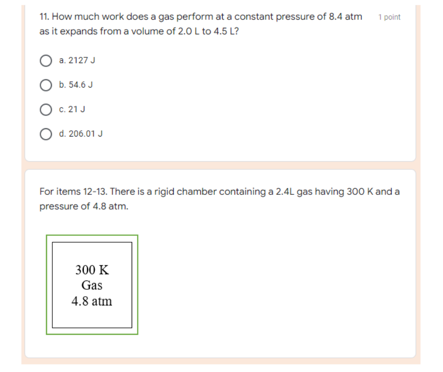  11. How much work does a gas perform at a constant