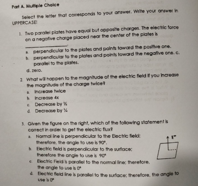  Part A. Multiple Choice Select the letter that corresponds to your