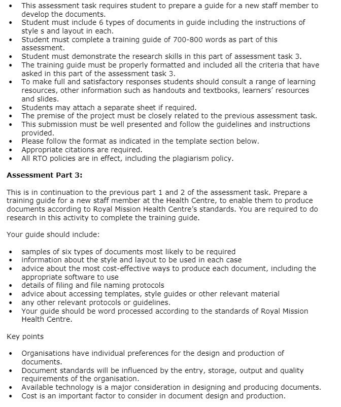 This assessment task requires student to prepare a guide for a